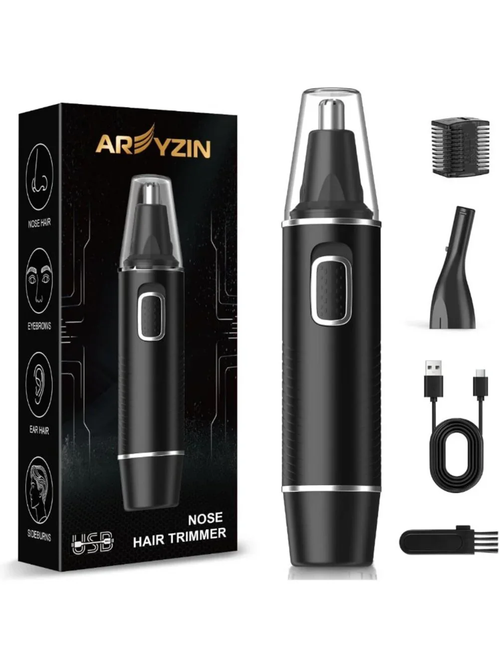 Rechargeable 2-in-1 Nose & Ear Hair Trimmer, Painless Eyebrow & Facial Grooming